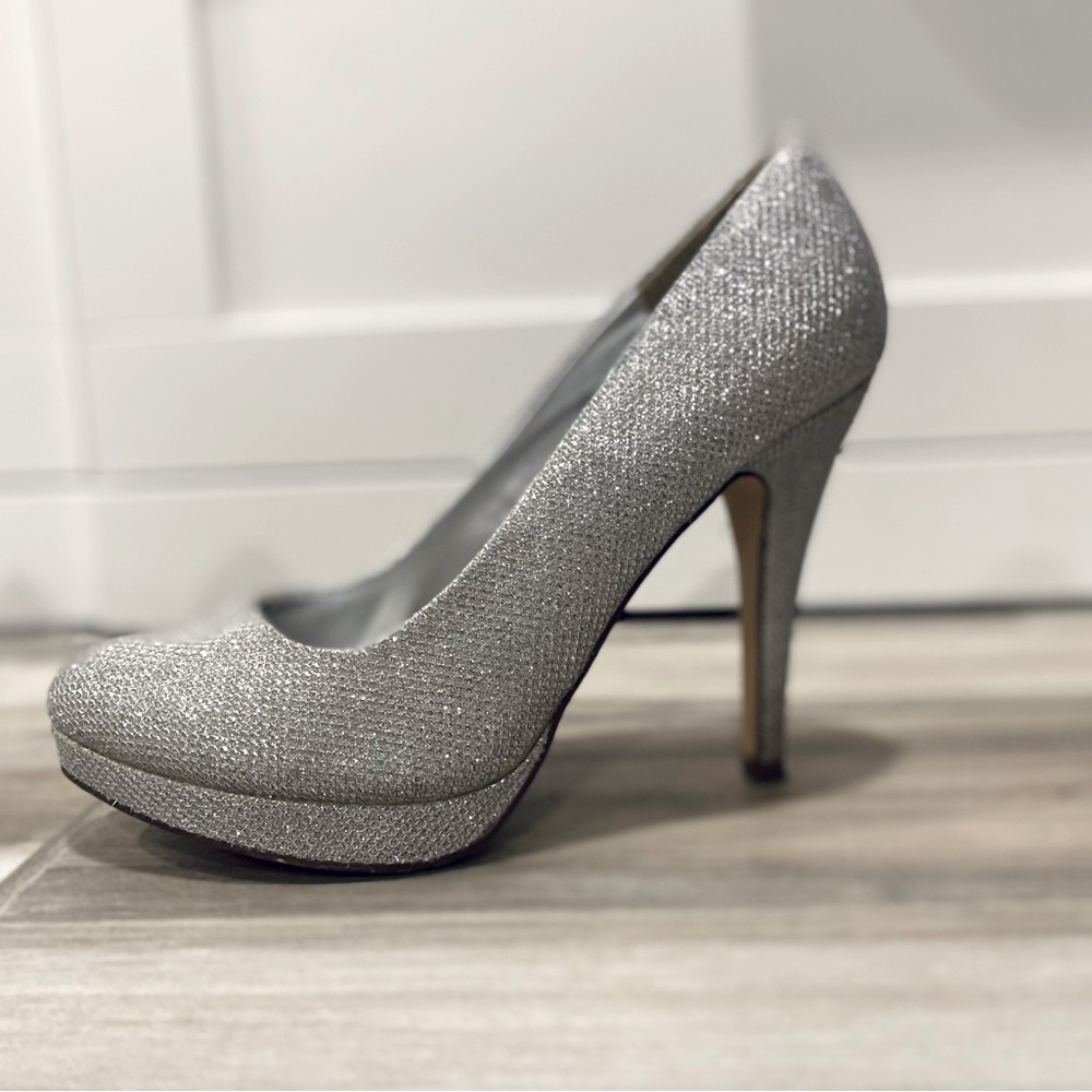 Call it Spring glitter platform heels, Silver, Size 8.5